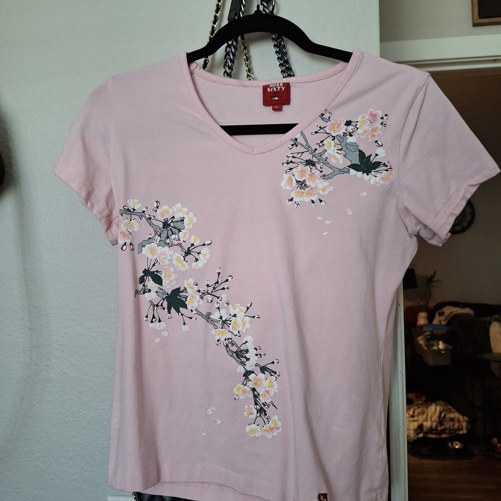 Miss Sixty Pink Floral Short Sleeve Top